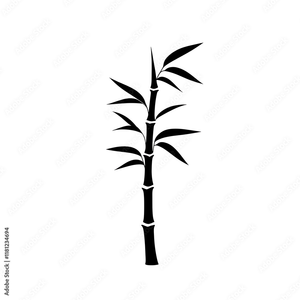 Obraz premium Simple black silhouette of a bamboo plant.