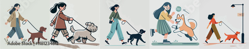 Vector image of girl and her beloved dog