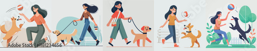 Vector image of girl and her beloved dog