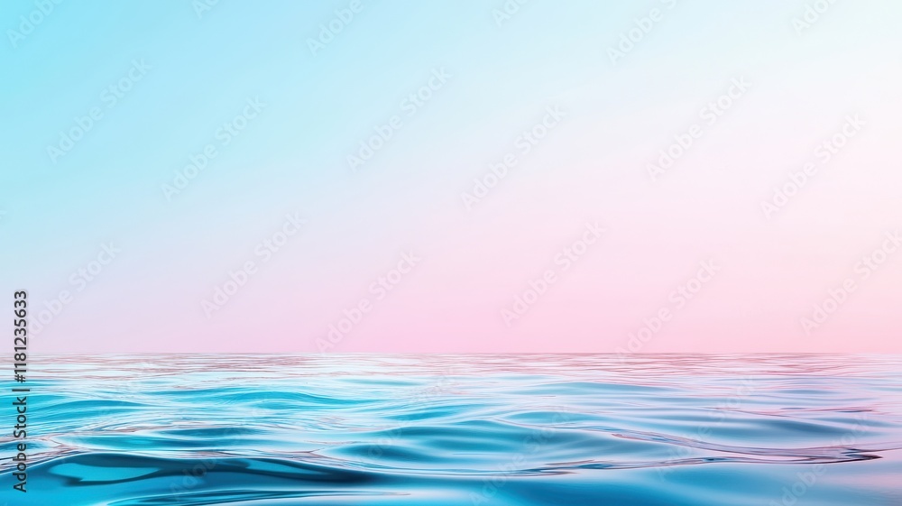 Obraz premium Tranquil water ripples beneath a soft gradient sky in shades of pink and blue, creating a serene atmosphere.