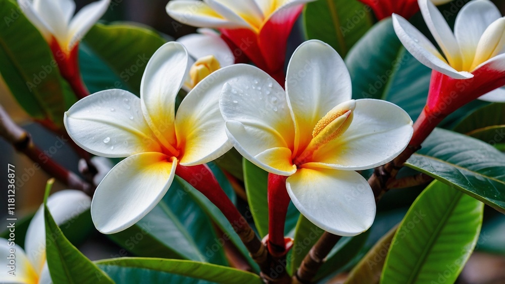 Fototapeta premium yellow and red frangipani flowers