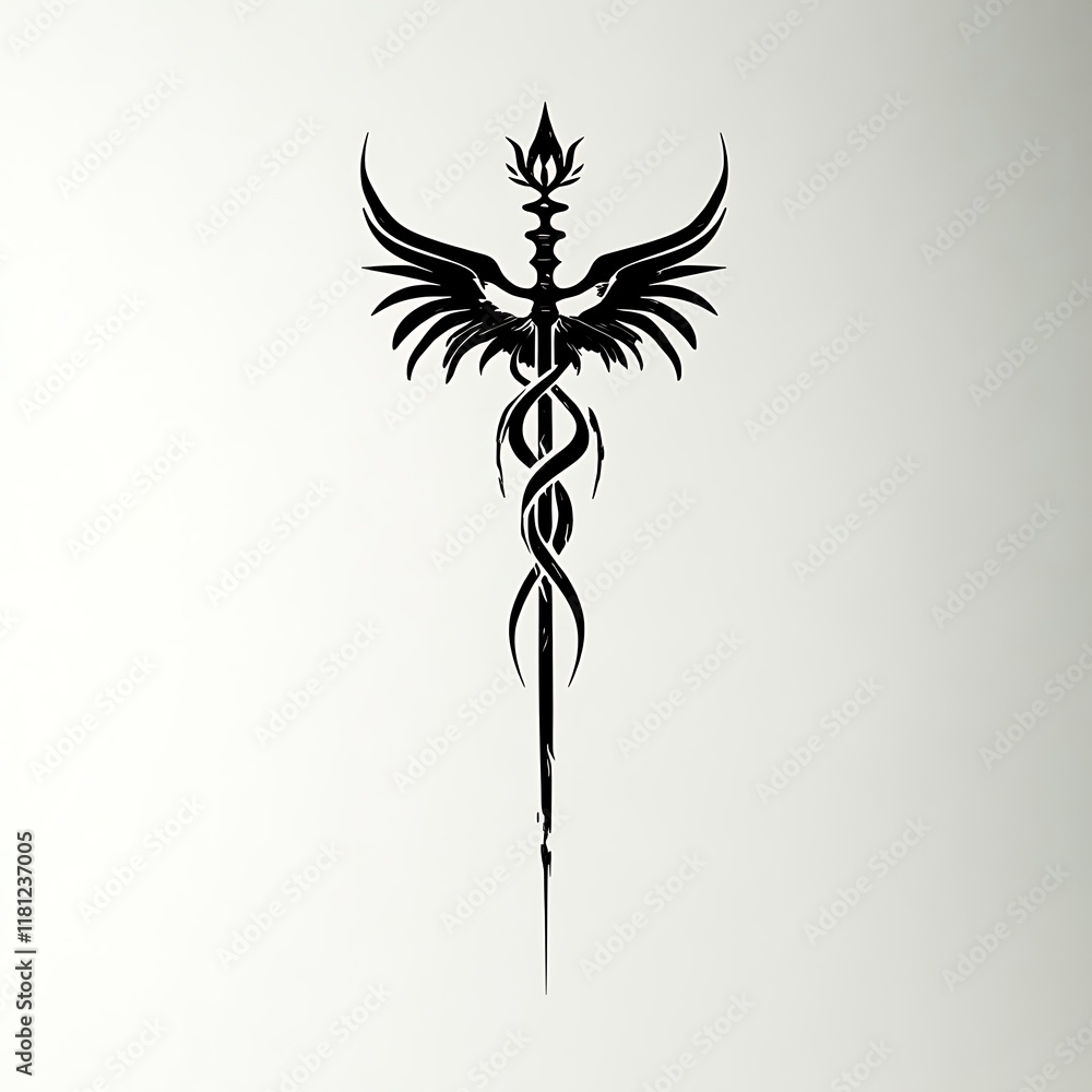 Fototapeta premium Stylized emblem featuring a phoenix and serpent.