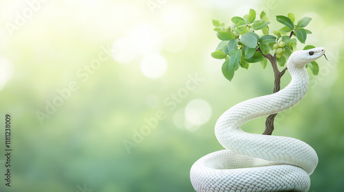 White Albino Snake on a Tre...