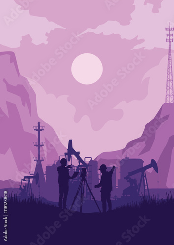 Oil pumpjack Vector, Silhouette of jack up drilling rig, illustration for background.	
