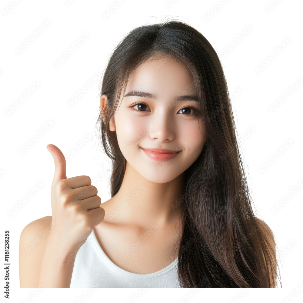 Beautiful Asian Girl Posing Thumbs Up on transparent PNG background. Beautiful Asian Girl Posing Thumbs Up on transparent PNG background.
