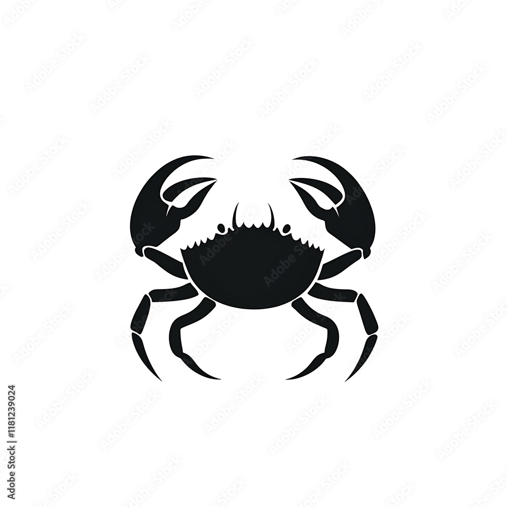 Black silhouette of a crab on a white background.