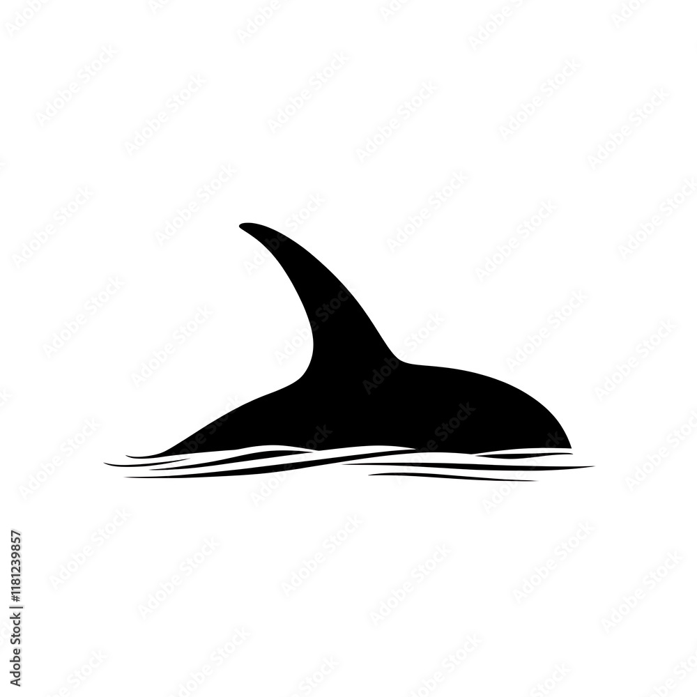 Fototapeta premium Black silhouette of a shark fin above water.