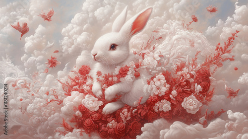Dreamy White Rabbit in Cora...