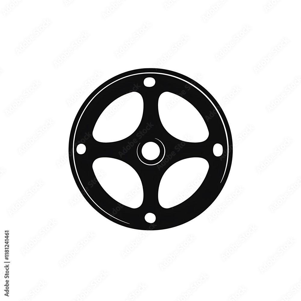 Fototapeta premium A black wheel with four spokes and a central hole.