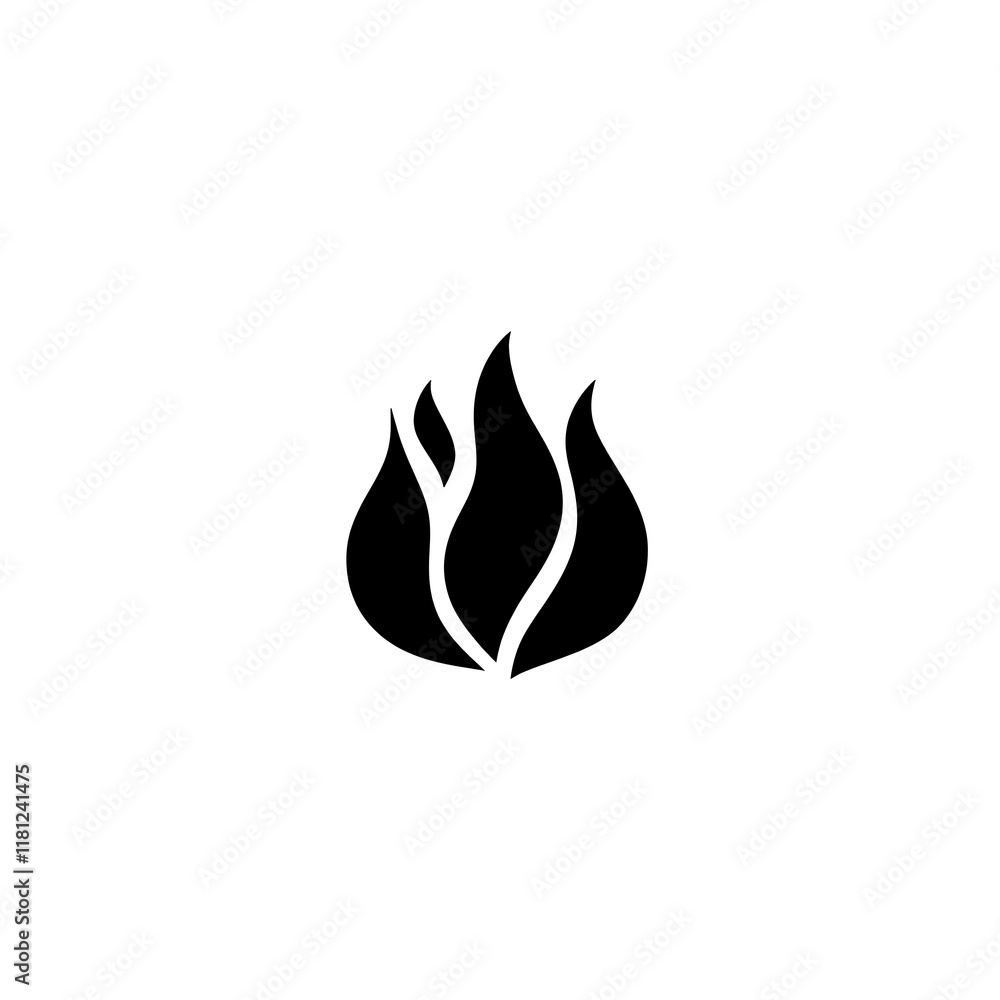 Simple black flame icon representing fire. Simple black flame icon representing fire.