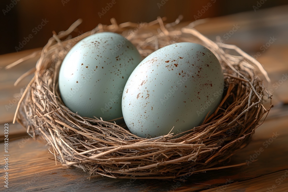 Easter Celebration with Speckled Eggs in a Natural Nest Design for Cards and Posters Easter Celebration with Speckled Eggs in a Natural Nest Design for Cards and Posters