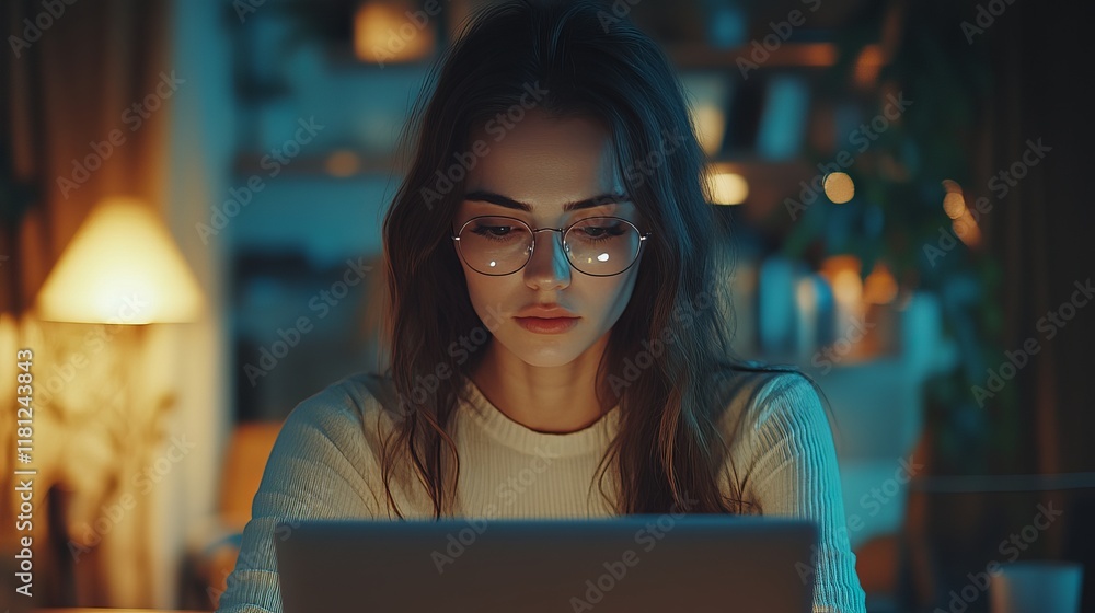Fototapeta premium Focused Businesswoman Working Late