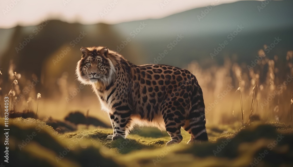 Obraz premium a tiger and leopard crossbreed is in the savanna