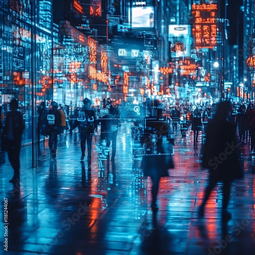 Wallpaper Mural A photo of people using holographic devices in a bustling urban environment.  Torontodigital.ca