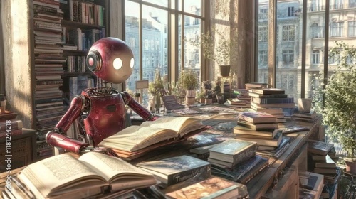 Old-fashioned study room with antique books and warm light