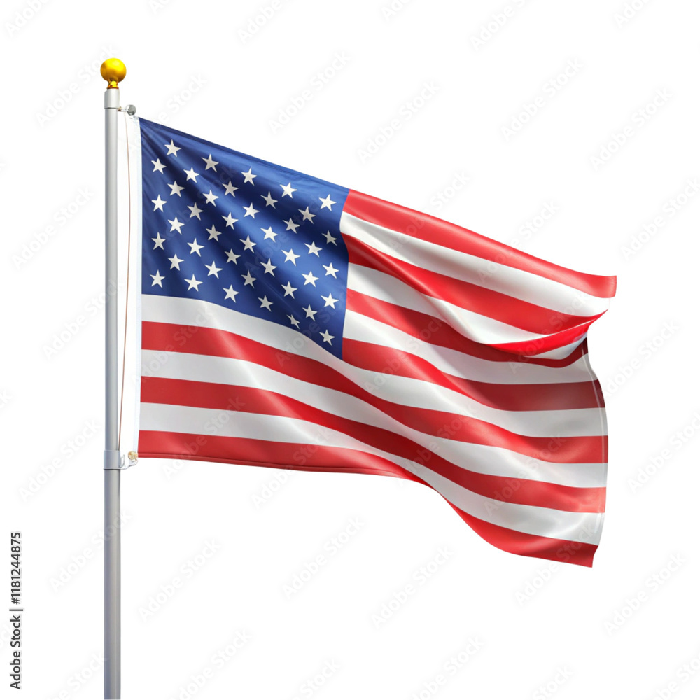 Obraz premium Waving flag mockup isolated on transparent background 