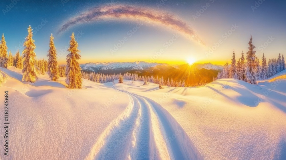 Majestic Sunrise Over Snowy Mountain Range Majestic Sunrise Over Snowy Mountain Range