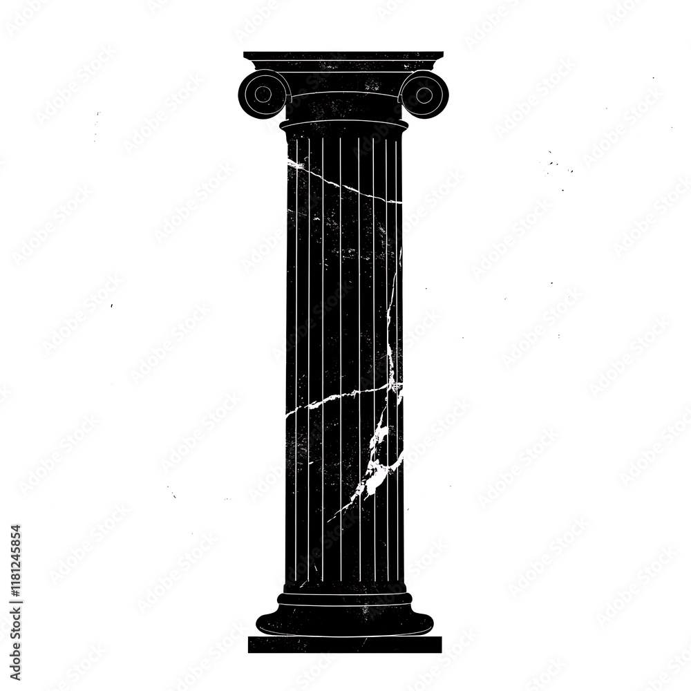 Black marble column with cracks, isolated on white background. Black marble column with cracks, isolated on white background.