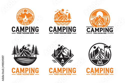 Camping Adventure Outdoor Logo Design silhouette illustration 