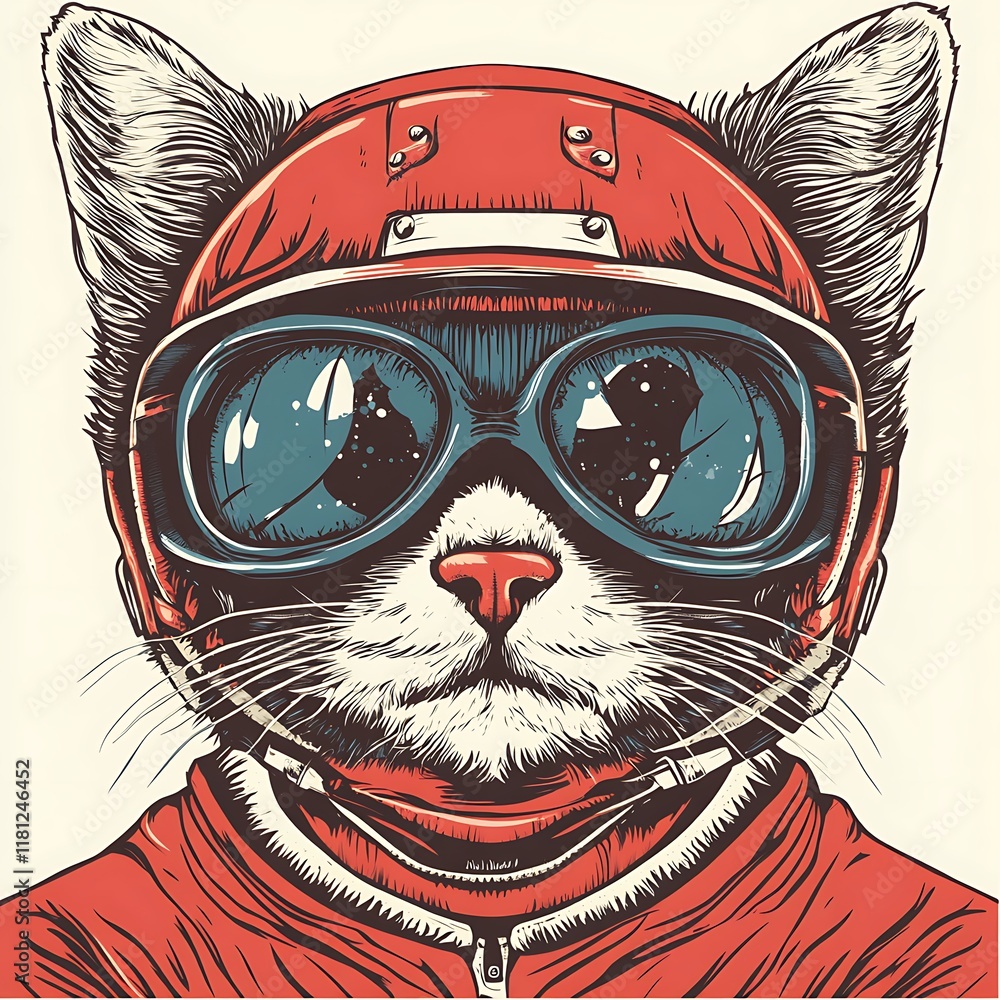 Fototapeta premium Cat in a racing helmet and goggles.