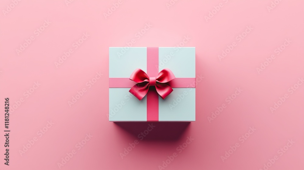 Open white gift box with red ribbon bow, isolated background, vector illustration for banner, web poster, greeting card, presentation mockup template. Flat lay perspective, high-resolution Open white gift box with red ribbon bow, isolated background, vector illustration for banner, web poster, greeting card, presentation mockup template. Flat lay perspective, high-resolution