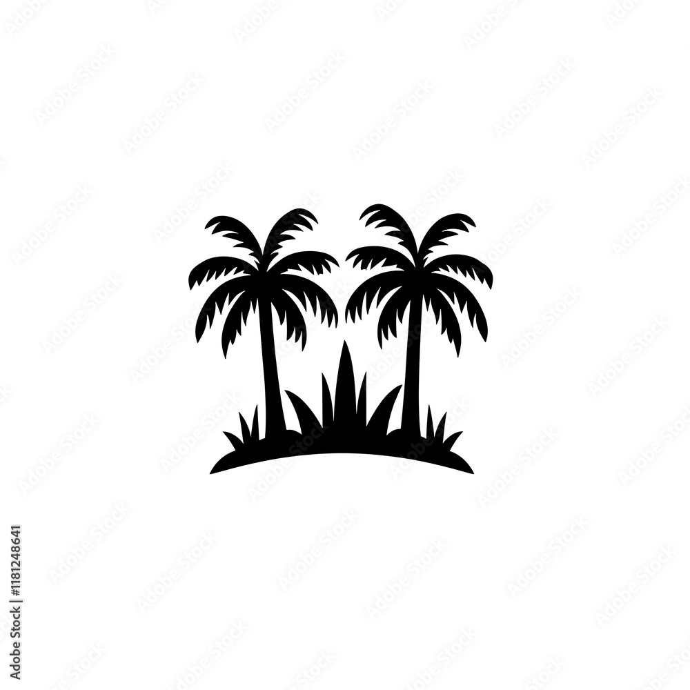 Simple silhouette of two palm trees on a small island. Simple silhouette of two palm trees on a small island.