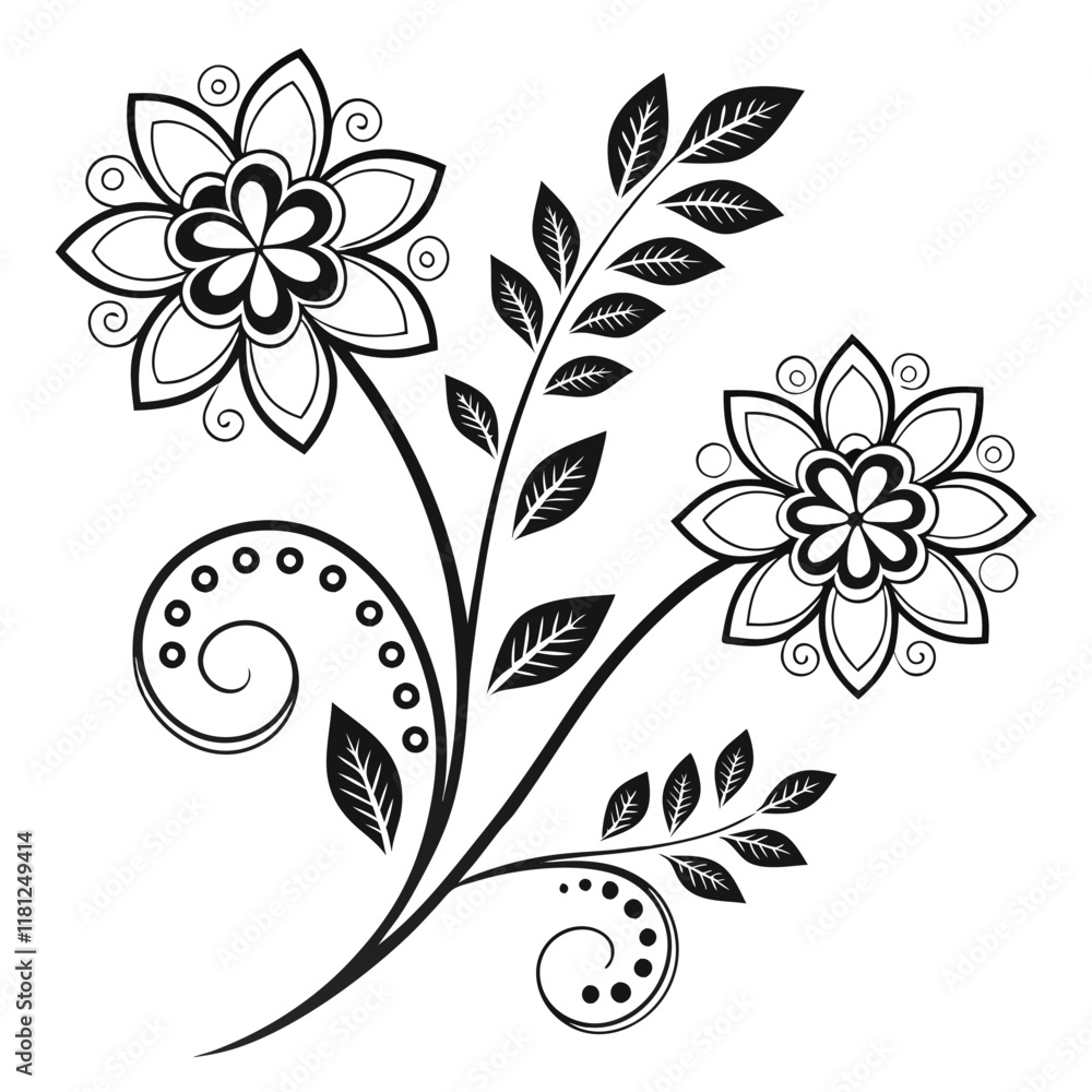 a set of decorative floral shapes symmetrical and a set of decorative floral shapes symmetrical and
