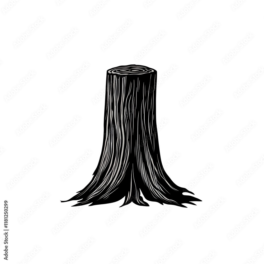 A detailed illustration of a tree stump, showing its texture and roots. A detailed illustration of a tree stump, showing its texture and roots.
