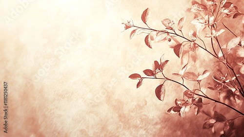 Delicate Branch with Copper Leaves Against Soft Background