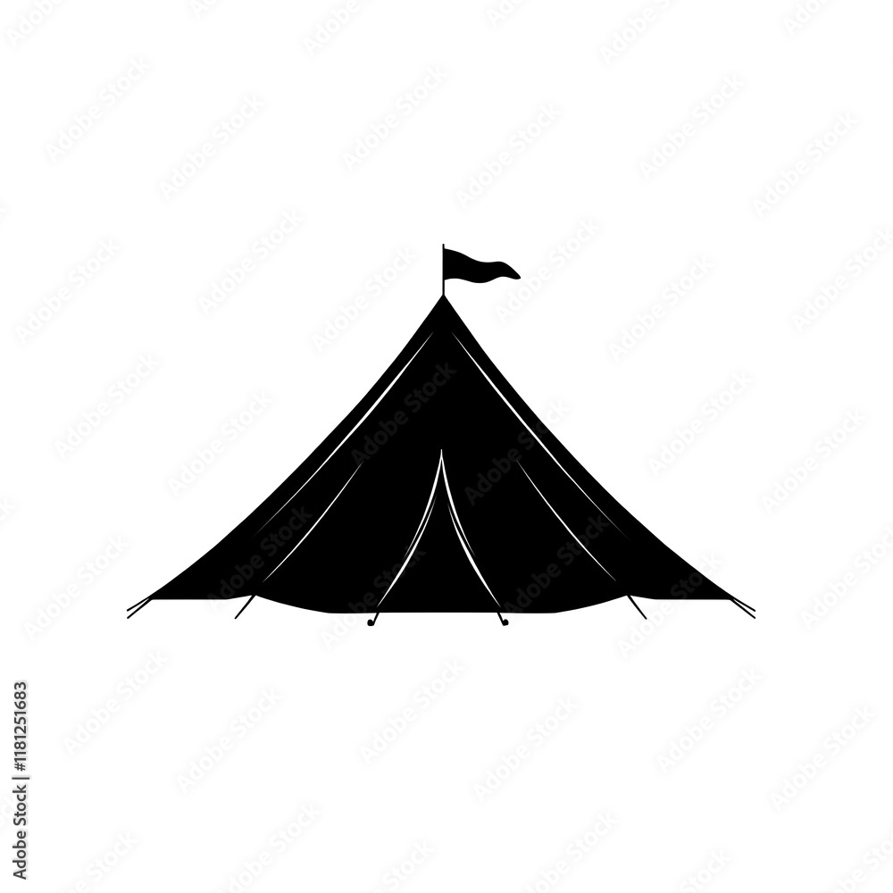 Black silhouette of a circus tent with a flag. Black silhouette of a circus tent with a flag.