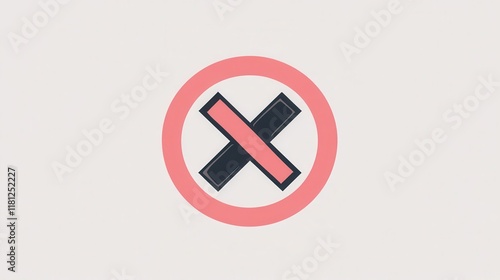 A particle icon with a crossed-out symbol representing particle contamination control on a solid white background photo