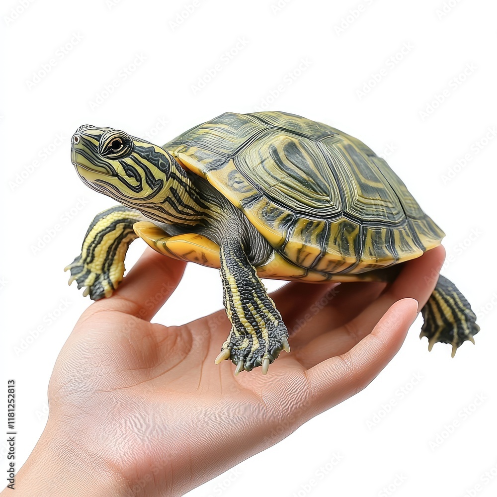 A person holding a turtle, showcasing its vibrant shell and features. A person holding a turtle, showcasing its vibrant shell and features.