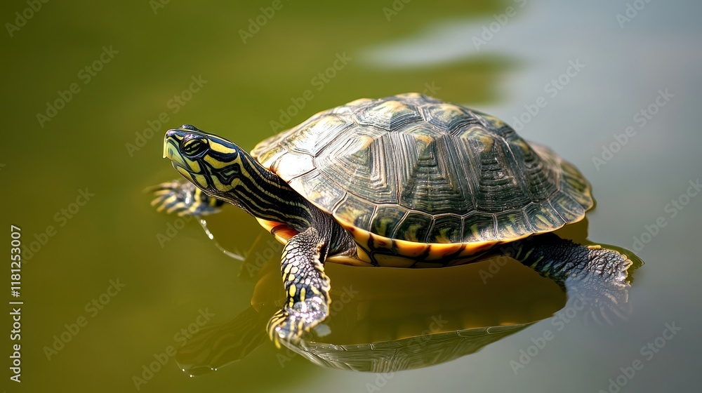 Fototapeta premium Serene Turtle in a Pond: A Moment of Tranquility