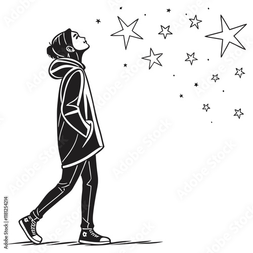 a silhouette line art of a person gazing