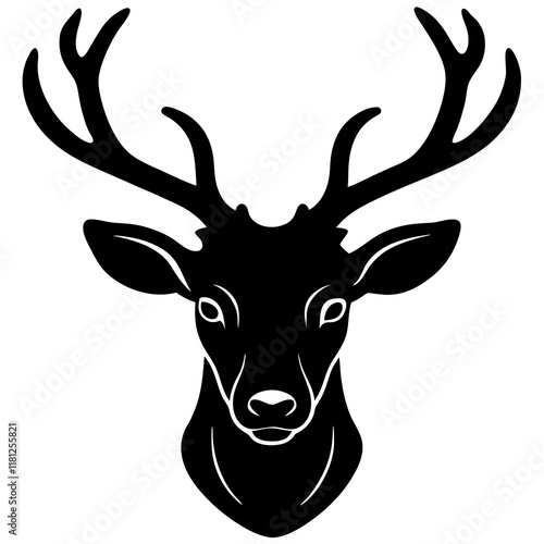 european fallow deer head black silhouette vector, Simple silhouette Design vector icon with white background.