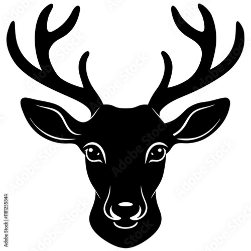 european fallow deer head black silhouette vector, Simple silhouette Design vector icon with white background.
