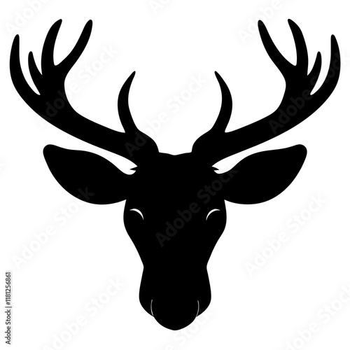 moos deer head black silhouette vector, Simple silhouette Design vector icon with white background.