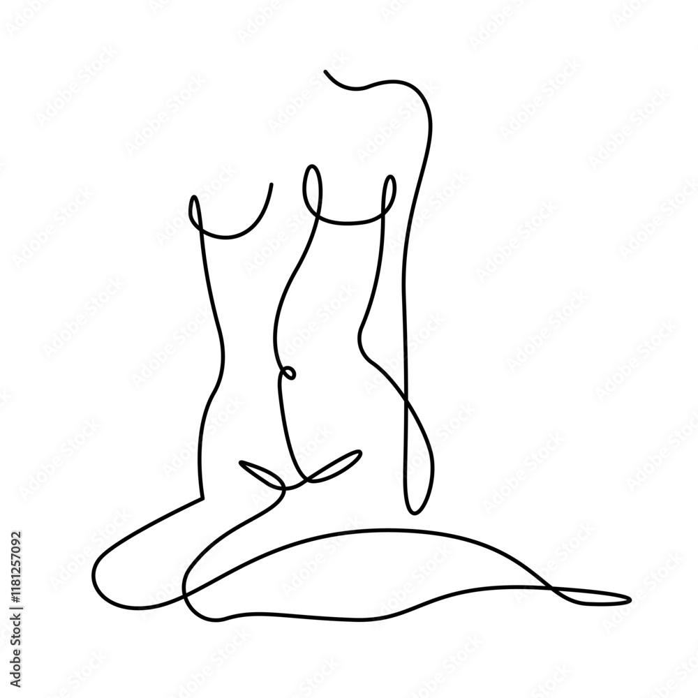 Continuous One Line of Woman Sitting Pose Nude Line Art Vector Illustration. Continuous Line Woman Body, Abstract Contour Drawing of Female Figure Art Continuous One Line of Woman Sitting Pose Nude Line Art Vector Illustration. Continuous Line Woman Body, Abstract Contour Drawing of Female Figure Art