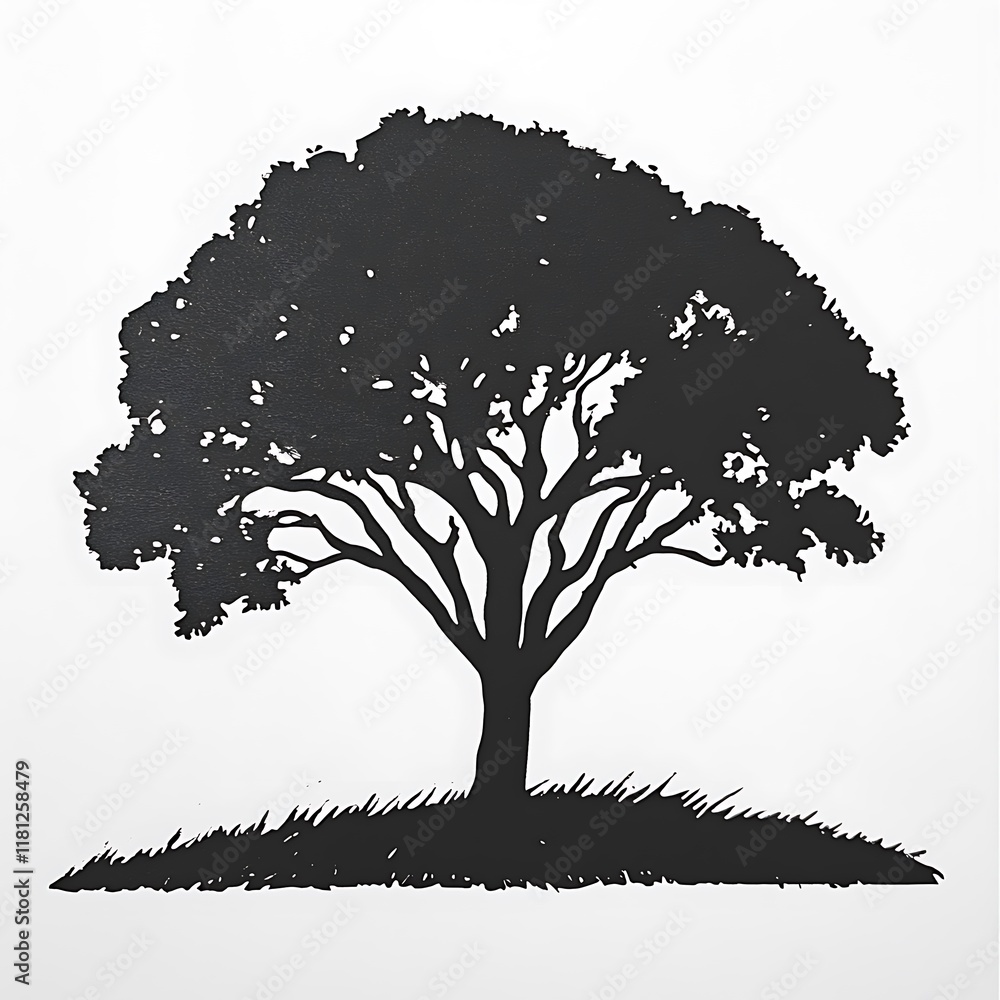 Fototapeta premium Silhouette of a large tree on a small hill.