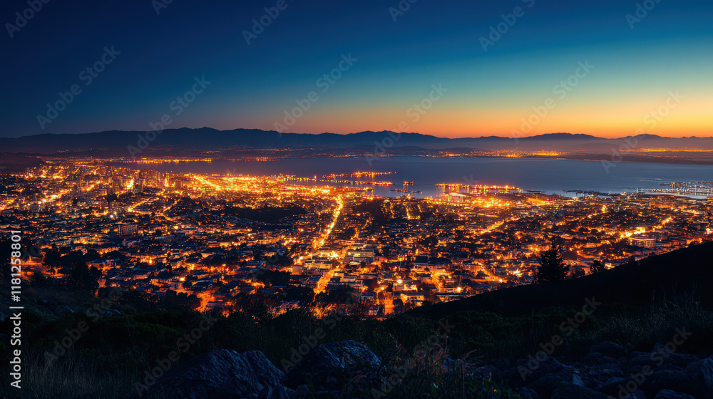 City lights at twilight night create warm mood