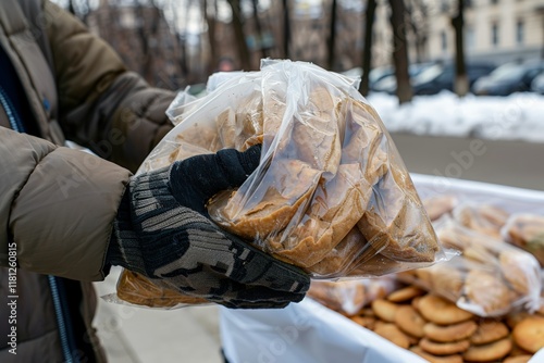 ​Martin Luther King Day. Volunteers collaborating during a community food distribution event. photo