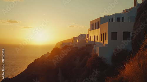 White buildings at sunset scenic view