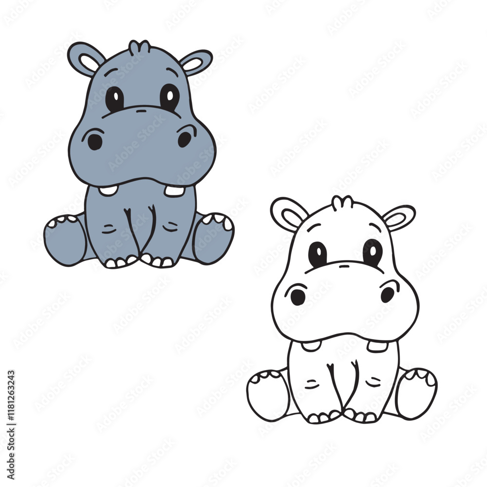Fototapeta premium hippo. cartoon. drawing with line art. simple design. vector illustrations