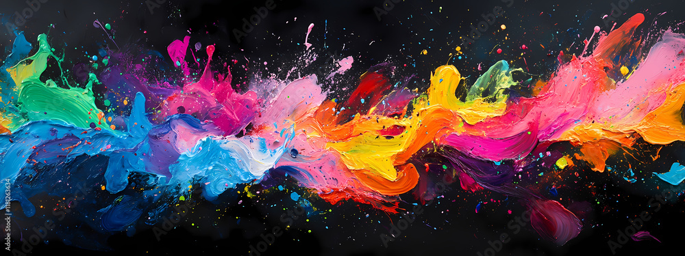 Explosive splash of vibrant rainbow paint Explosive splash of vibrant rainbow paint
