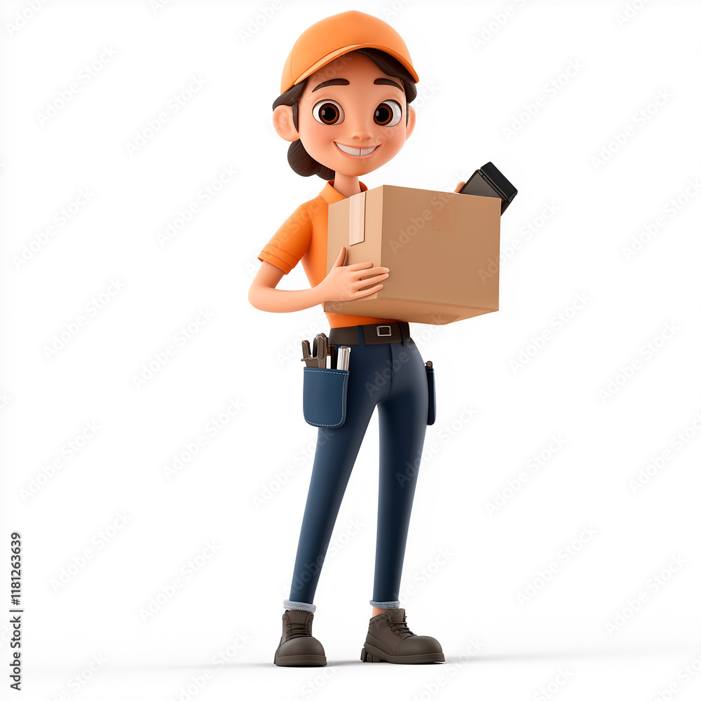 Cheerful Delivery Worker Holding Package and Scanner Cheerful Delivery Worker Holding Package and Scanner