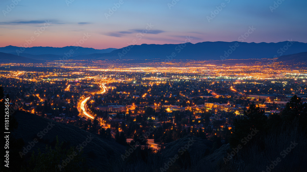 Obraz premium Blurred city lights at twilight night glow