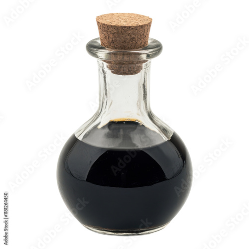 Small Glass Bottle with Cork Stopper on transparent PNG background. photo