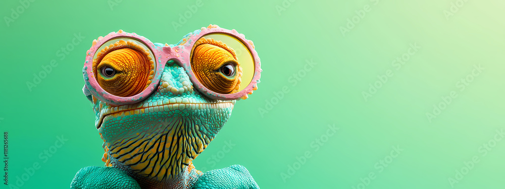 Fototapeta premium Funky Chameleon with Round Glasses