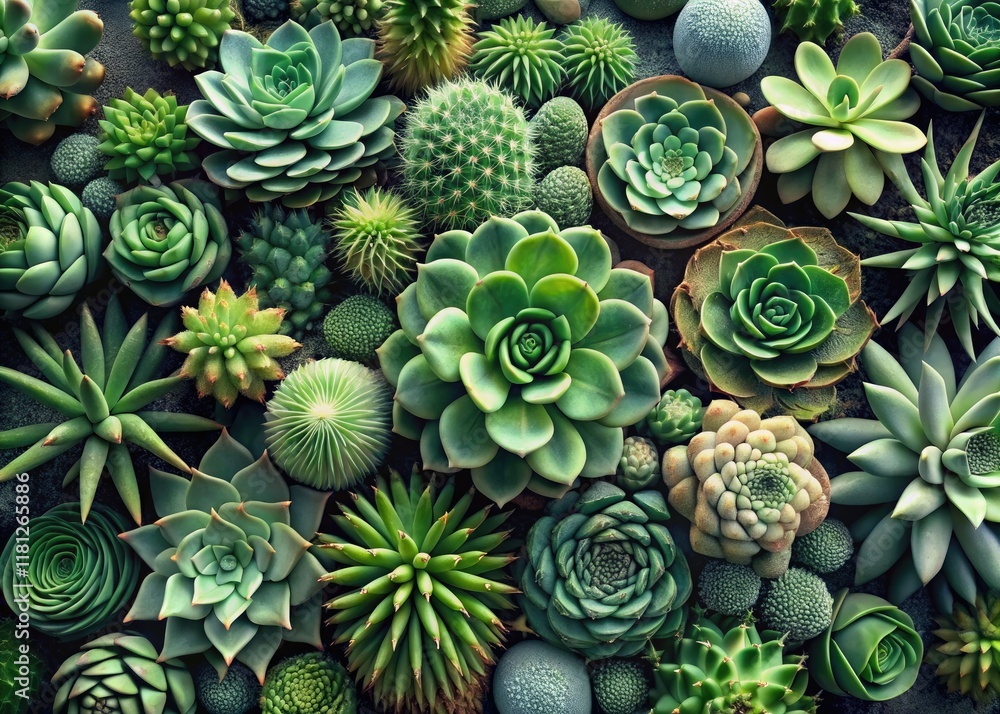 Fototapeta premium Abstract green cactus and succulent art print. Minimalist botanical pattern, ideal for modern décor.
