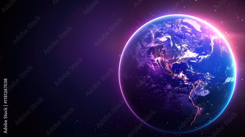 Fototapeta premium Vibrant view of earth from space with glowing atmosphere